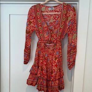 Red Floral Long Sleeve Dress